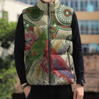 Australia Moluccan Eclectus Sleeveless Puffer Jacket Australian Native Flowers Indigenous Art - Aussie Hoodie