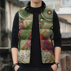 Australia Moluccan Eclectus Sleeveless Puffer Jacket Australian Native Flowers Indigenous Art - Aussie Hoodie