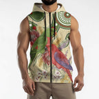 Australia Moluccan Eclectus Sleeveless Zip Hoodie Australian Native Flowers Indigenous Art - Aussie Hoodie