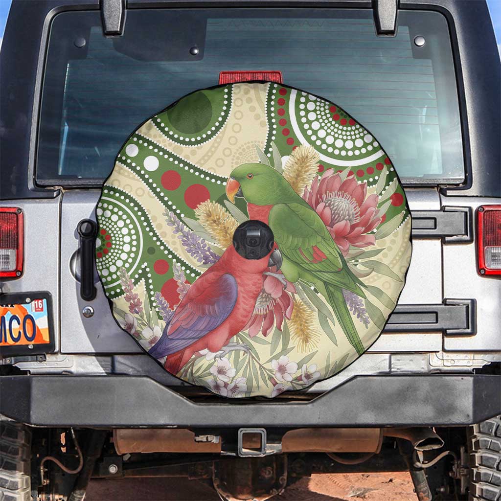 Australia Moluccan Eclectus Spare Tire Cover Australian Native Flowers Indigenous Art - Aussie Hoodie