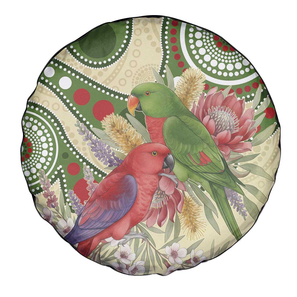 Australia Moluccan Eclectus Spare Tire Cover Australian Native Flowers Indigenous Art - Aussie Hoodie