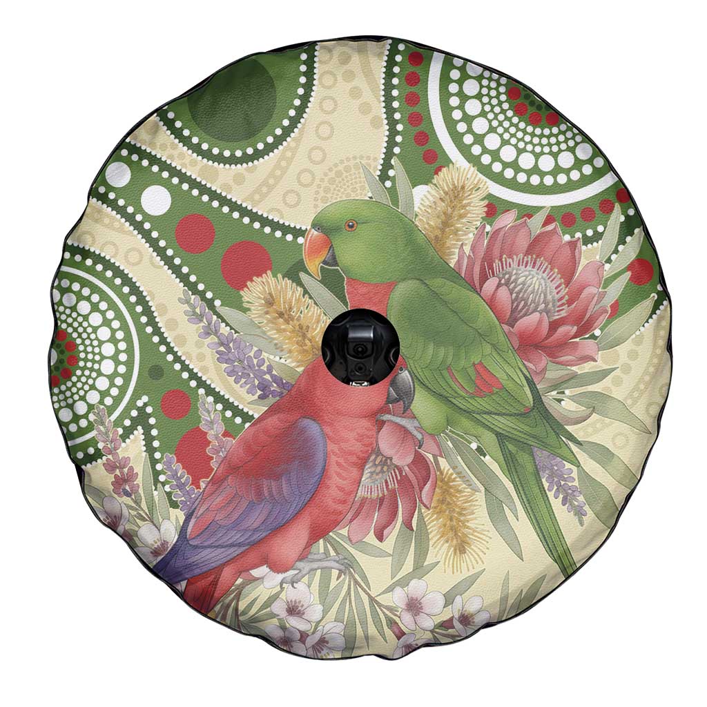Australia Moluccan Eclectus Spare Tire Cover Australian Native Flowers Indigenous Art - Aussie Hoodie