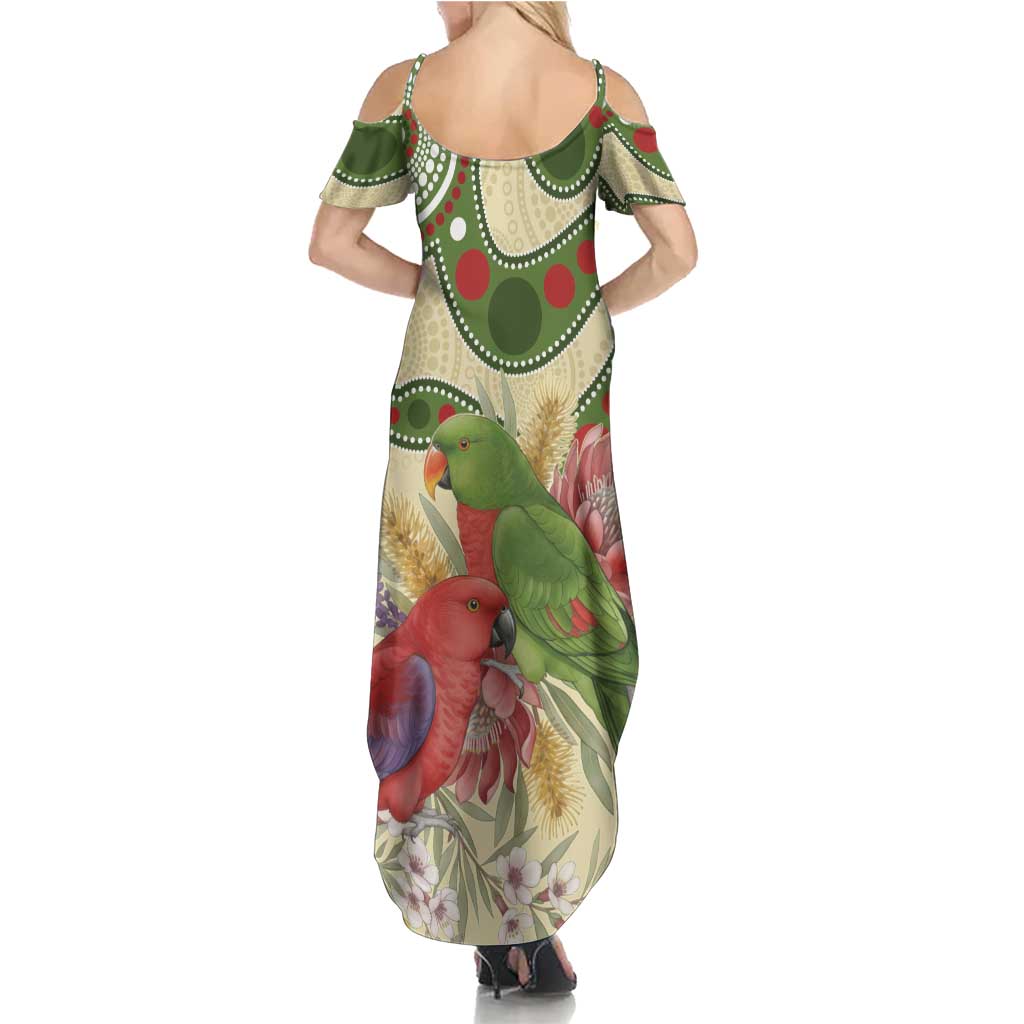 Australia Moluccan Eclectus Summer Maxi Dress Australian Native Flowers Indigenous Art - Aussie Hoodie