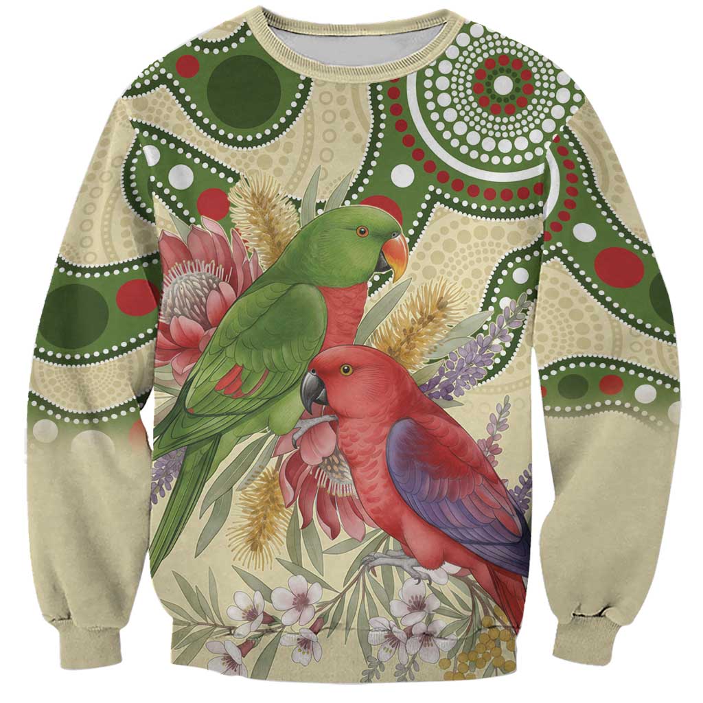 Australia Moluccan Eclectus Sweatshirt Australian Native Flowers Indigenous Art - Aussie Hoodie