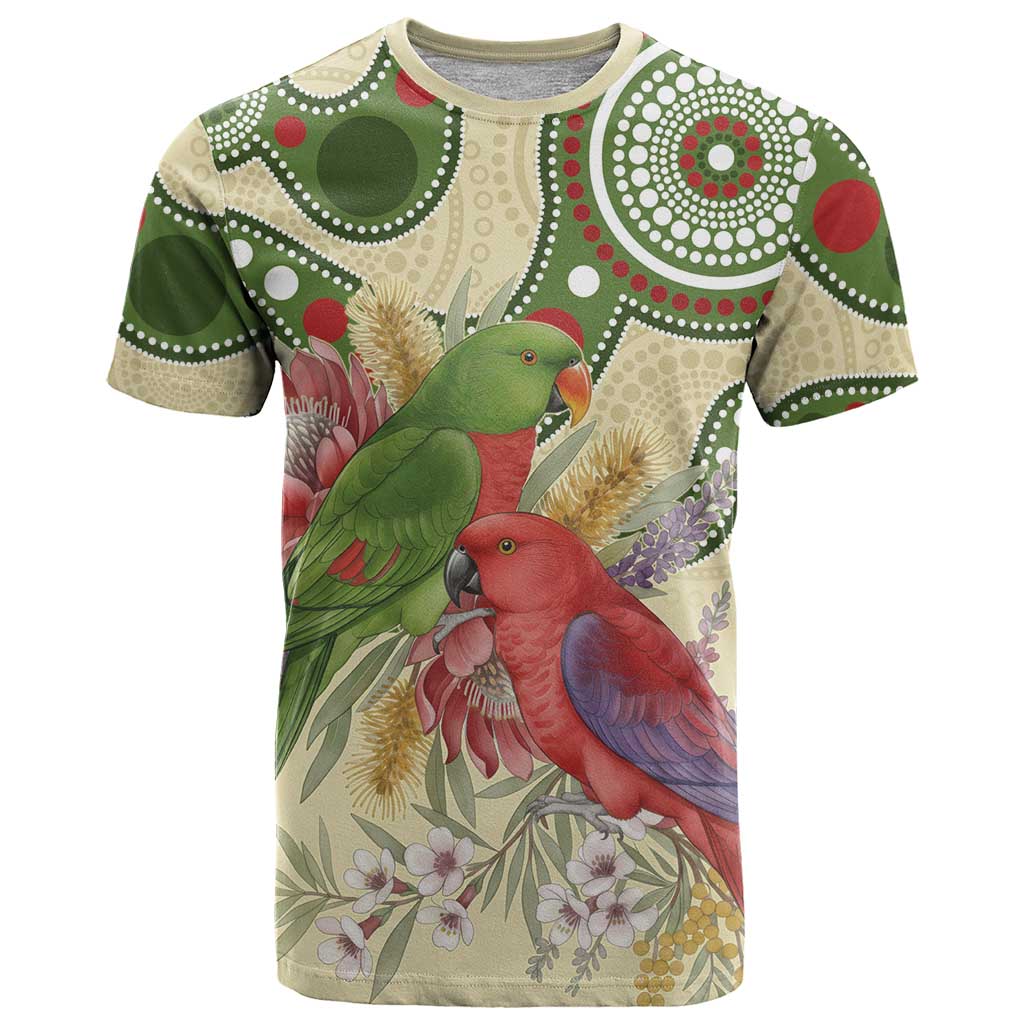Australia Moluccan Eclectus T Shirt Australian Native Flowers Indigenous Art - Aussie Hoodie