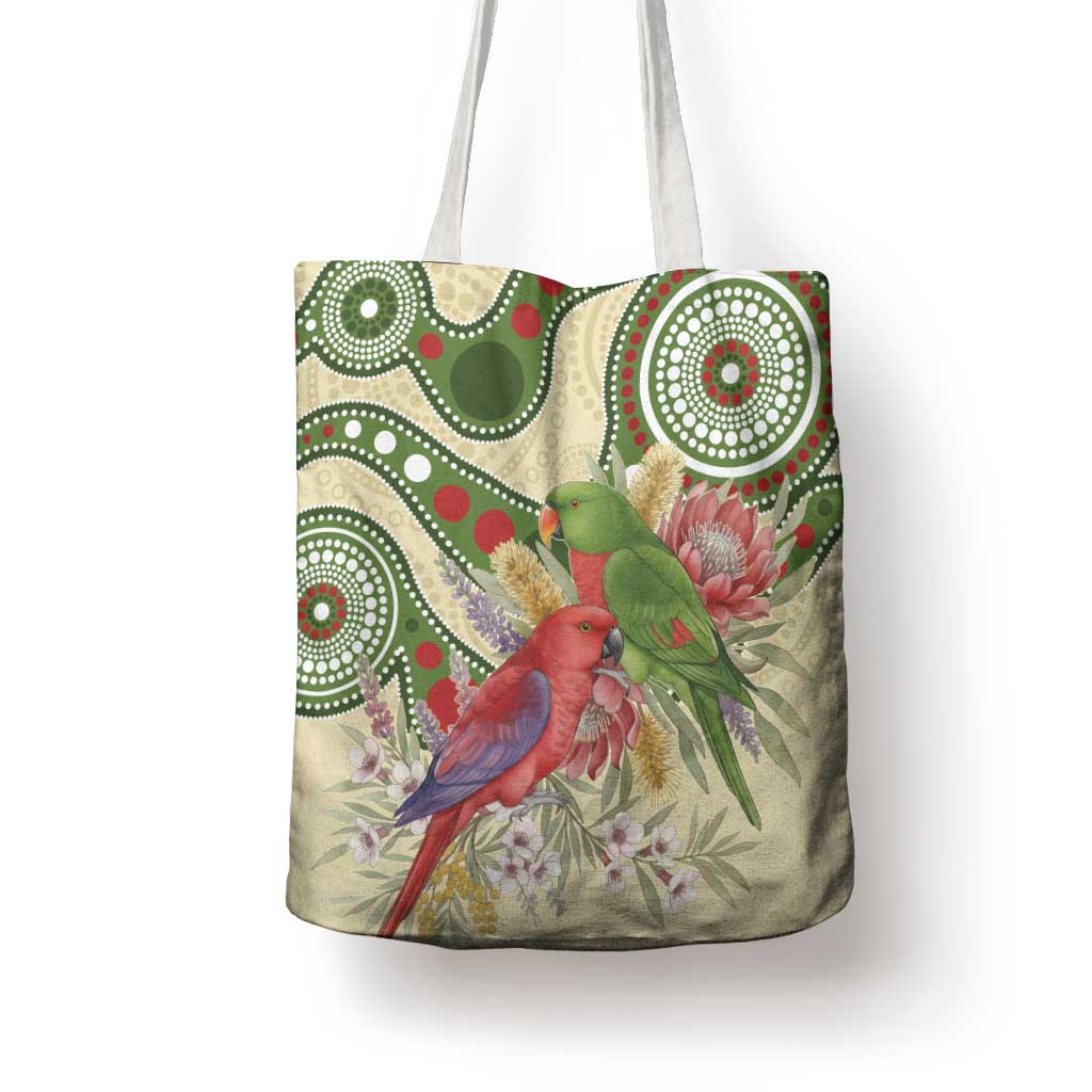 Australia Moluccan Eclectus Tote Bag Australian Native Flowers Indigenous Art - Aussie Hoodie
