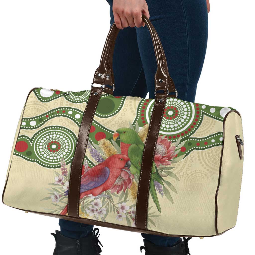 Australia Moluccan Eclectus Travel Bag Australian Native Flowers Indigenous Art - Aussie Hoodie