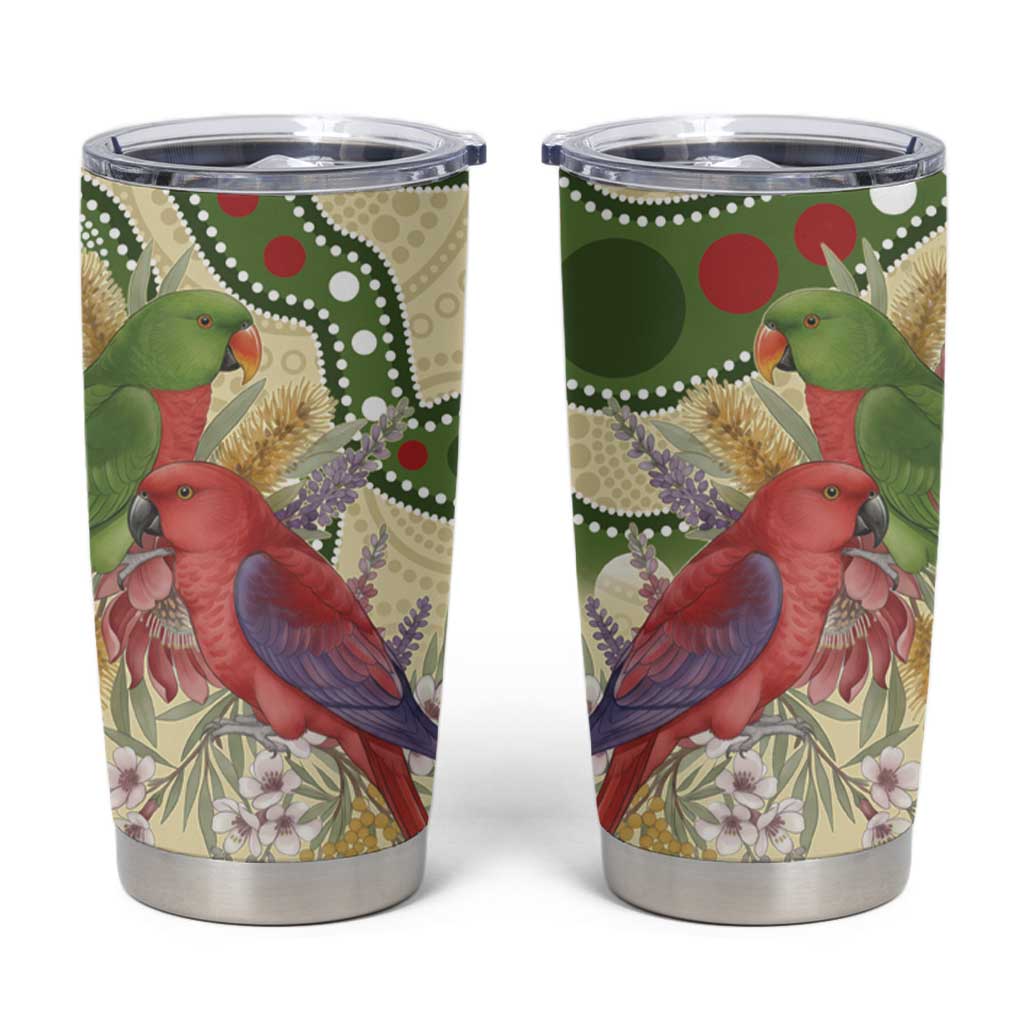 Australia Moluccan Eclectus Tumbler Cup Australian Native Flowers Indigenous Art - Aussie Hoodie