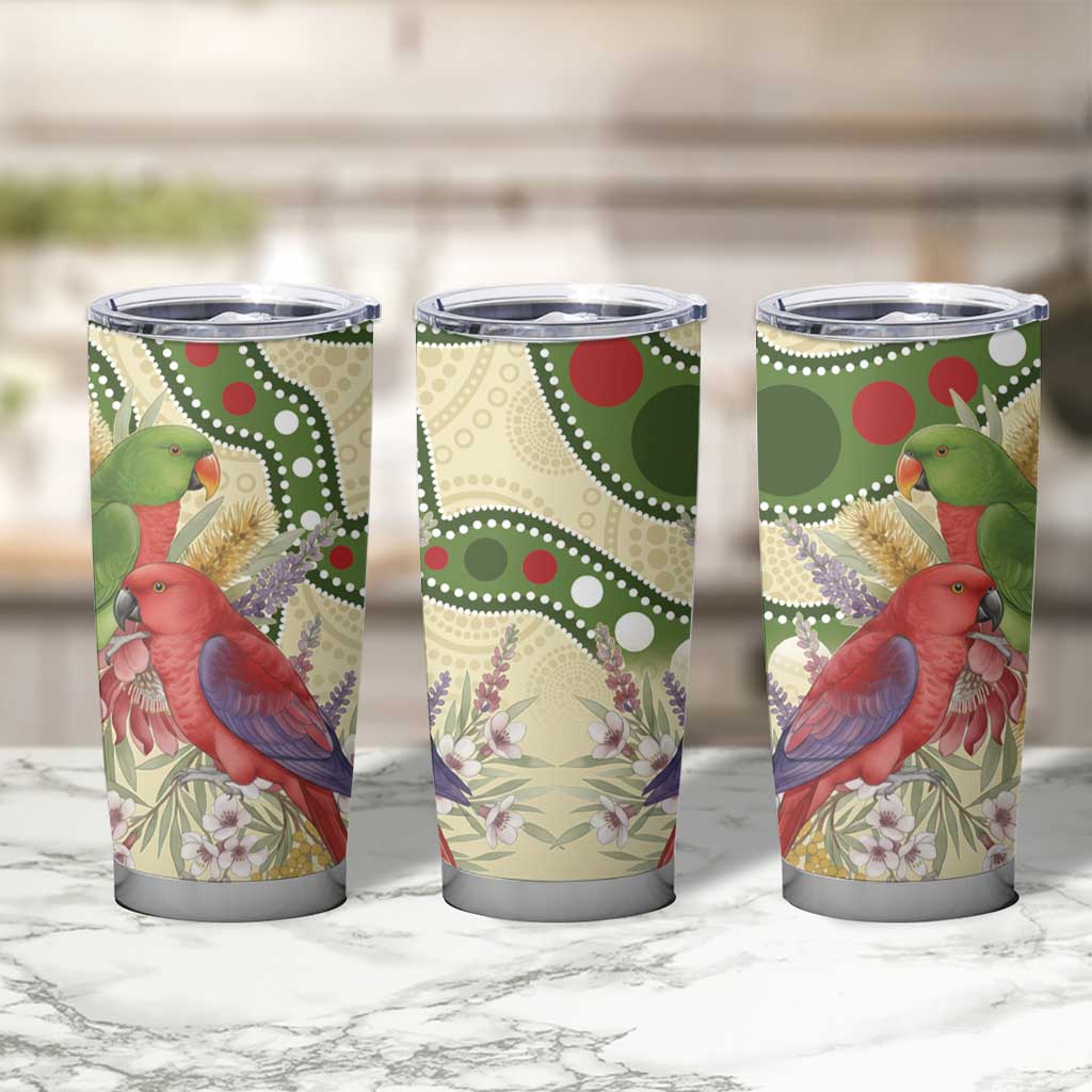 Australia Moluccan Eclectus Tumbler Cup Australian Native Flowers Indigenous Art - Aussie Hoodie