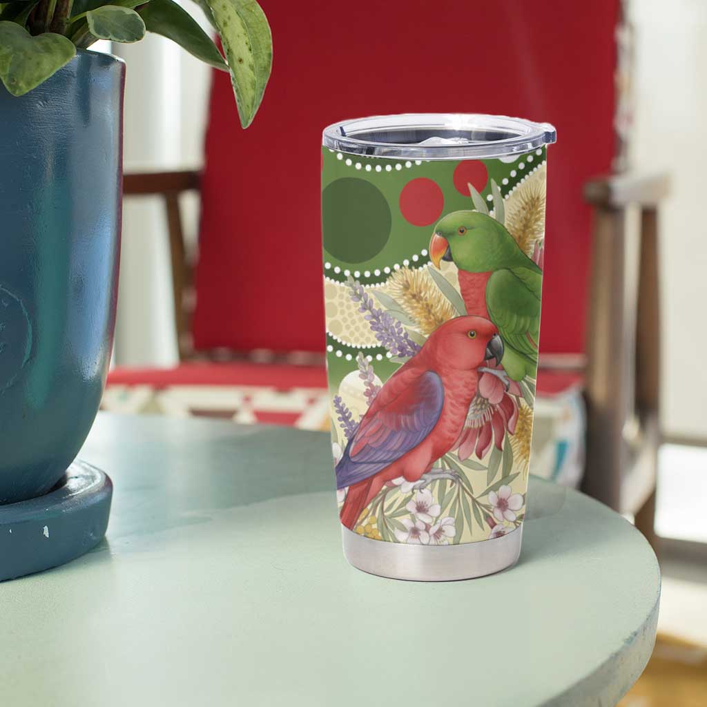 Australia Moluccan Eclectus Tumbler Cup Australian Native Flowers Indigenous Art - Aussie Hoodie