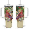Australia Moluccan Eclectus Tumbler With Handle Australian Native Flowers Indigenous Art - Aussie Hoodie