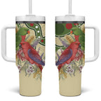 Australia Moluccan Eclectus Tumbler With Handle Australian Native Flowers Indigenous Art - Aussie Hoodie