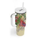 Australia Moluccan Eclectus Tumbler With Handle Australian Native Flowers Indigenous Art - Aussie Hoodie