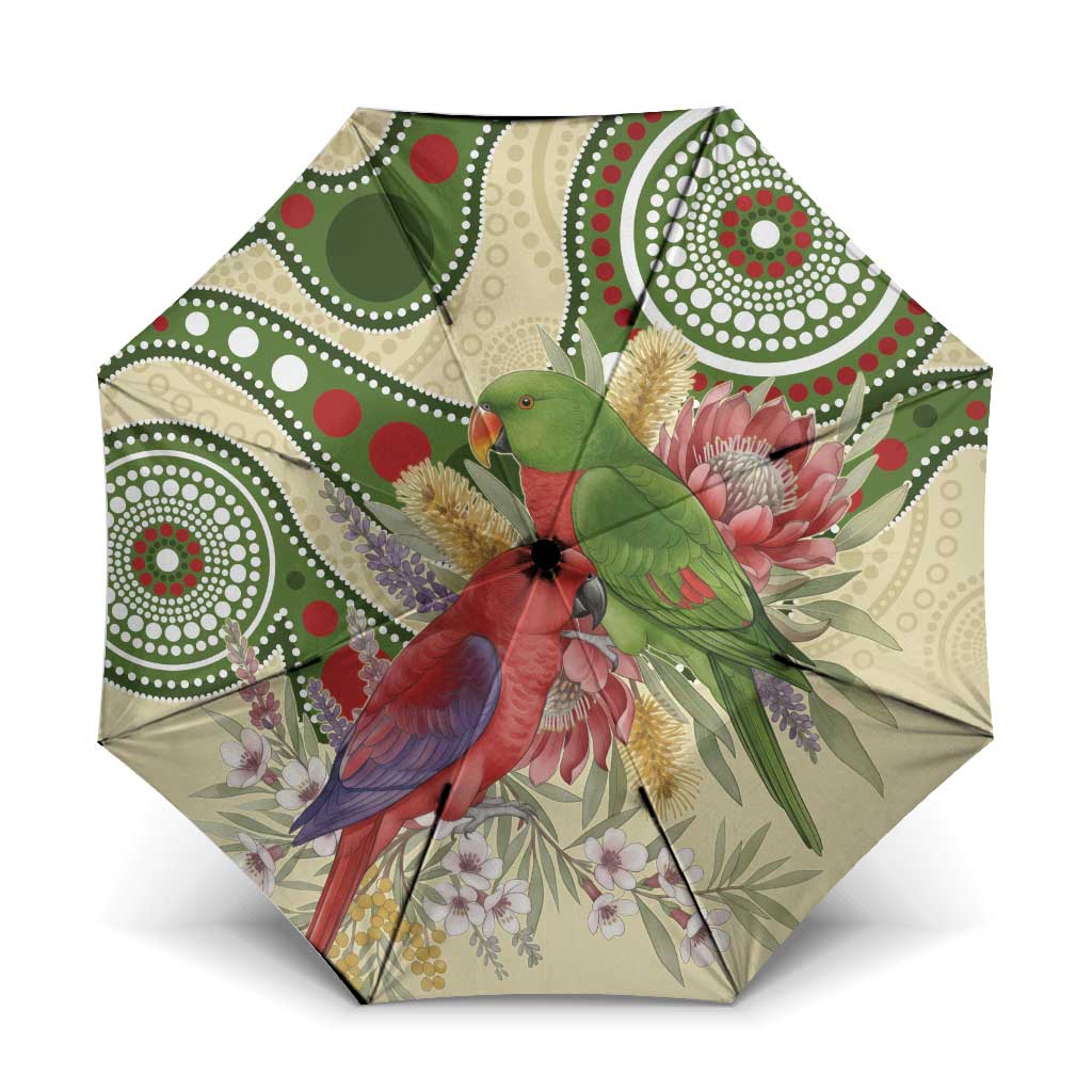 Australia Moluccan Eclectus Umbrella Australian Native Flowers Indigenous Art - Aussie Hoodie