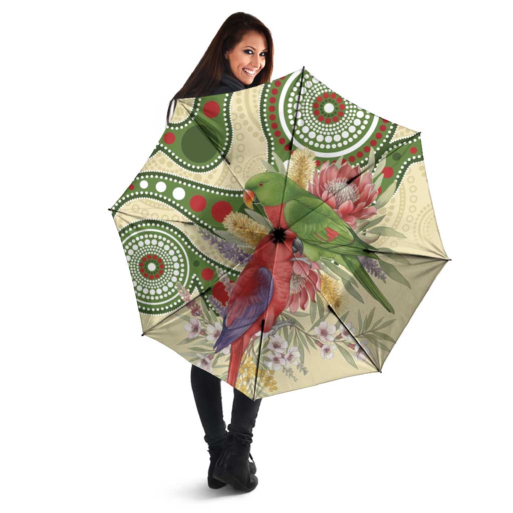 Australia Moluccan Eclectus Umbrella Australian Native Flowers Indigenous Art - Aussie Hoodie