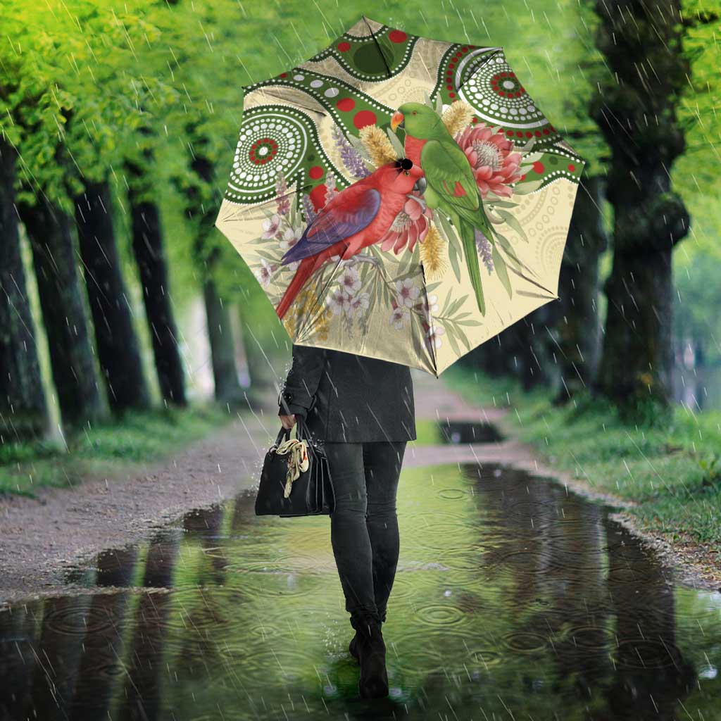 Australia Moluccan Eclectus Umbrella Australian Native Flowers Indigenous Art - Aussie Hoodie