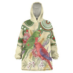 Australia Moluccan Eclectus Wearable Blanket Hoodie Australian Native Flowers Indigenous Art - Aussie Hoodie