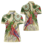Australia Moluccan Eclectus Women Polo Shirt Australian Native Flowers Indigenous Art - Aussie Hoodie
