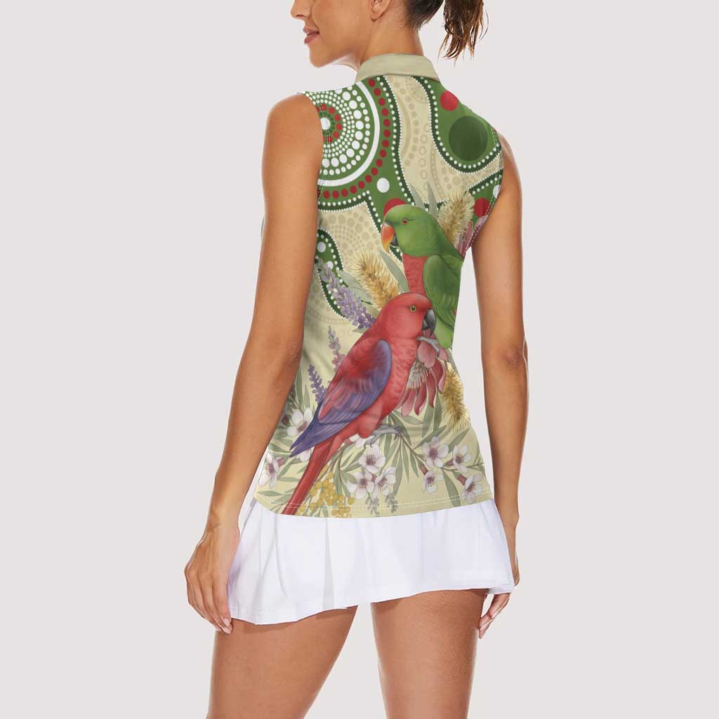 Australia Moluccan Eclectus Women Sleeveless Polo Shirt Australian Native Flowers Indigenous Art - Aussie Hoodie