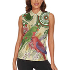 Australia Moluccan Eclectus Women Sleeveless Polo Shirt Australian Native Flowers Indigenous Art - Aussie Hoodie