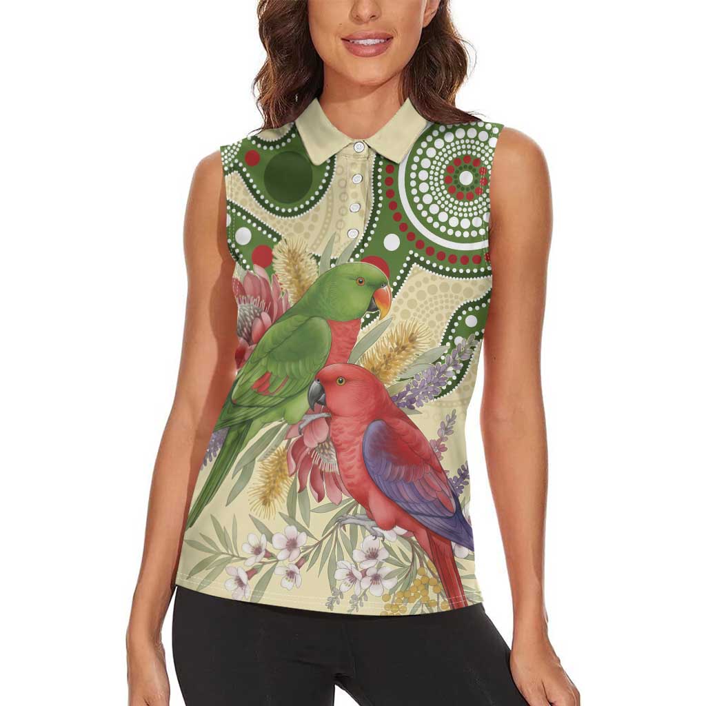 Australia Moluccan Eclectus Women Sleeveless Polo Shirt Australian Native Flowers Indigenous Art - Aussie Hoodie