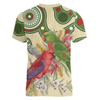 Australia Moluccan Eclectus Women V-Neck T-Shirt Australian Native Flowers Indigenous Art - Aussie Hoodie