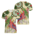 Australia Moluccan Eclectus Women V-Neck T-Shirt Australian Native Flowers Indigenous Art - Aussie Hoodie
