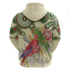 Australia Moluccan Eclectus Zip Hoodie Australian Native Flowers Indigenous Art - Aussie Hoodie