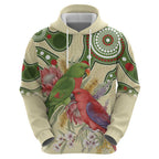 Australia Moluccan Eclectus Zip Hoodie Australian Native Flowers Indigenous Art - Aussie Hoodie