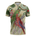 Australia Moluccan Eclectus Zipper Polo Shirt Australian Native Flowers Indigenous Art - Aussie Hoodie