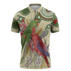 Australia Moluccan Eclectus Zipper Polo Shirt Australian Native Flowers Indigenous Art - Aussie Hoodie