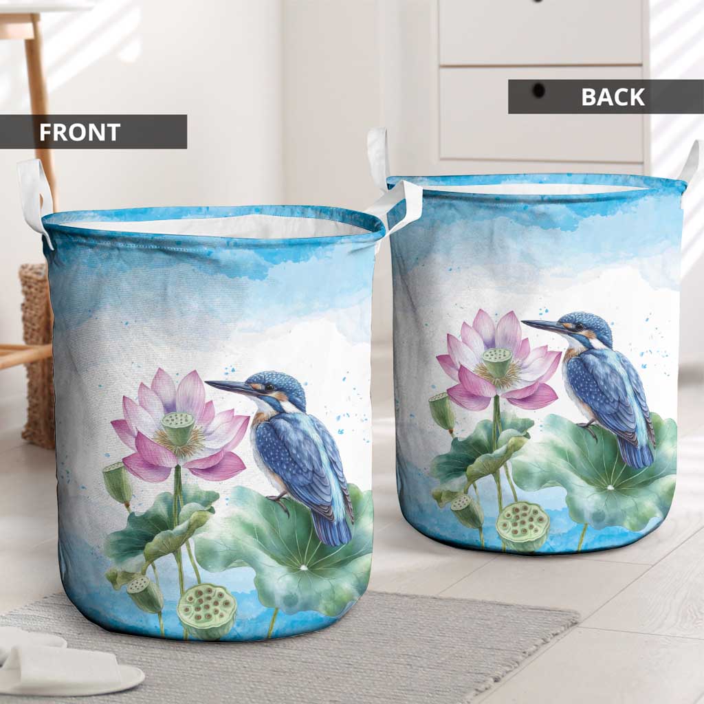 Australia Azure Kingfisher Laundry Basket Ceyx Azureus Sacred Lotus Watercolor - Aussie Hoodie