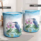 Australia Azure Kingfisher Laundry Basket Ceyx Azureus Sacred Lotus Watercolor - Aussie Hoodie