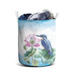 Australia Azure Kingfisher Laundry Basket Ceyx Azureus Sacred Lotus Watercolor - Aussie Hoodie