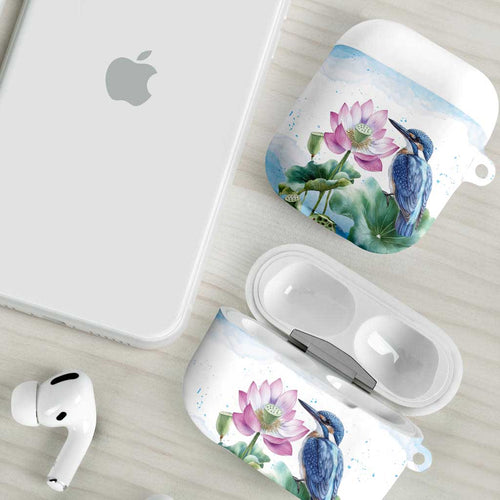 Australia Azure Kingfisher AirPods Case Ceyx Azureus Sacred Lotus Watercolor - Aussie Hoodie