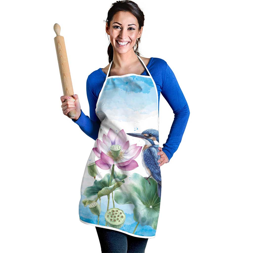 Australia Azure Kingfisher Apron Ceyx Azureus Sacred Lotus Watercolor - Aussie Hoodie