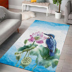 Australia Azure Kingfisher Area Rug Ceyx Azureus Sacred Lotus Watercolor - Aussie Hoodie