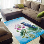 Australia Azure Kingfisher Area Rug Ceyx Azureus Sacred Lotus Watercolor - Aussie Hoodie