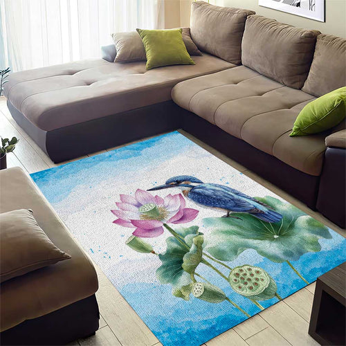 Australia Azure Kingfisher Area Rug Ceyx Azureus Sacred Lotus Watercolor - Aussie Hoodie