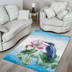 Australia Azure Kingfisher Area Rug Ceyx Azureus Sacred Lotus Watercolor - Aussie Hoodie