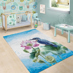 Australia Azure Kingfisher Area Rug Ceyx Azureus Sacred Lotus Watercolor - Aussie Hoodie
