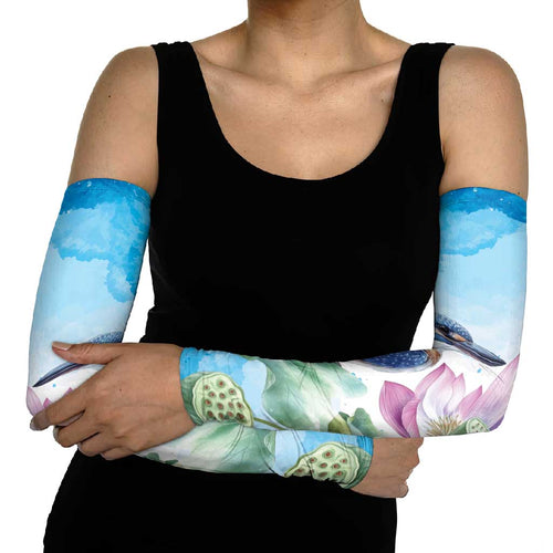 Australia Azure Kingfisher Arm Sleeves Ceyx Azureus Sacred Lotus Watercolor - Aussie Hoodie