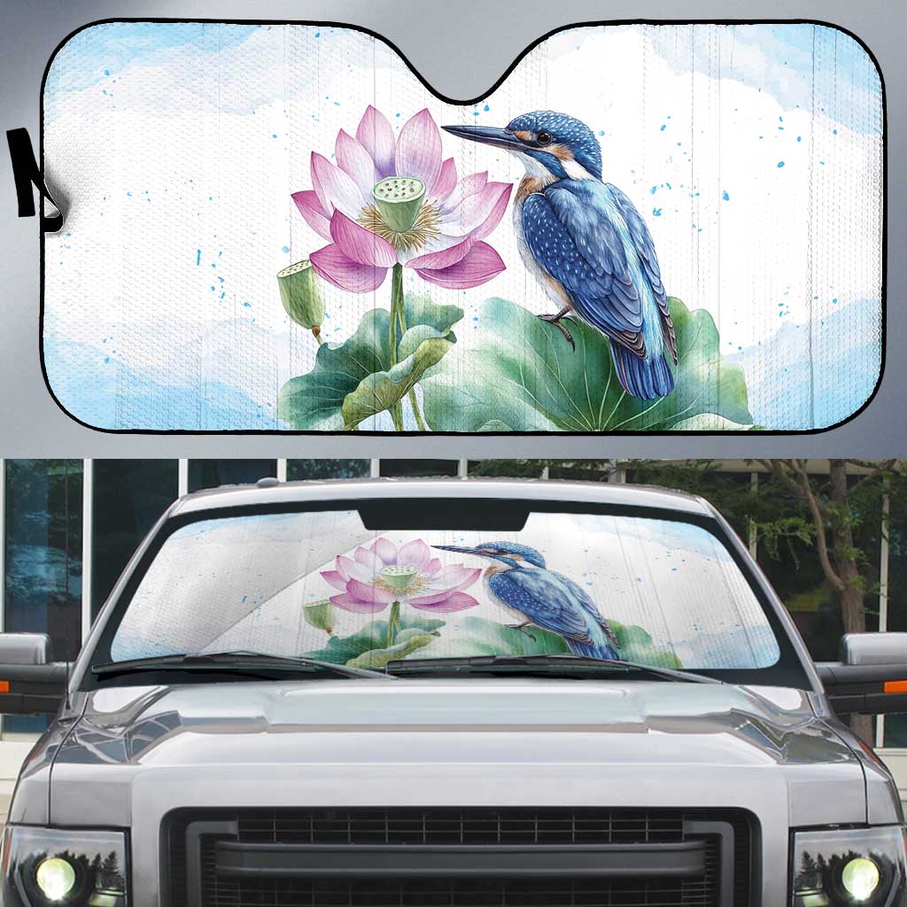 Australia Azure Kingfisher Auto Sun Shade Ceyx Azureus Sacred Lotus Watercolor - Aussie Hoodie