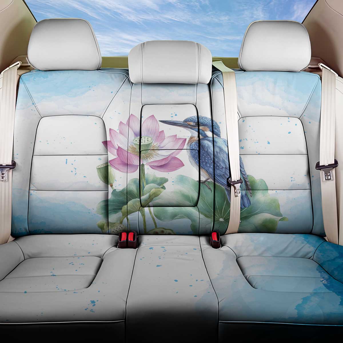 Australia Azure Kingfisher Back Car Seat Cover Ceyx Azureus Sacred Lotus Watercolor - Aussie Hoodie