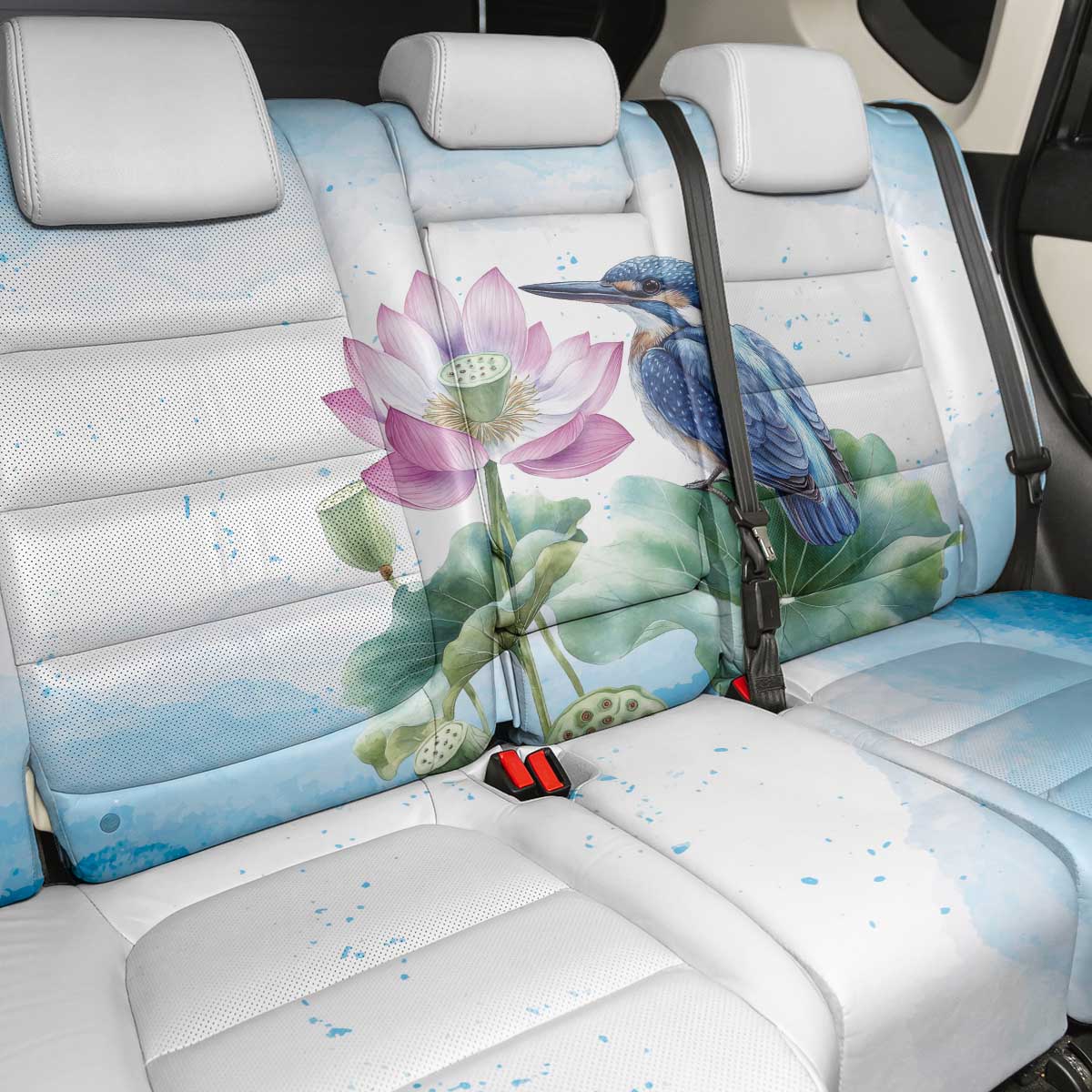 Australia Azure Kingfisher Back Car Seat Cover Ceyx Azureus Sacred Lotus Watercolor - Aussie Hoodie