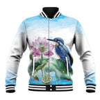Australia Azure Kingfisher Baseball Jacket Ceyx Azureus Sacred Lotus Watercolor - Aussie Hoodie