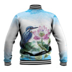 Australia Azure Kingfisher Baseball Jacket Ceyx Azureus Sacred Lotus Watercolor - Aussie Hoodie