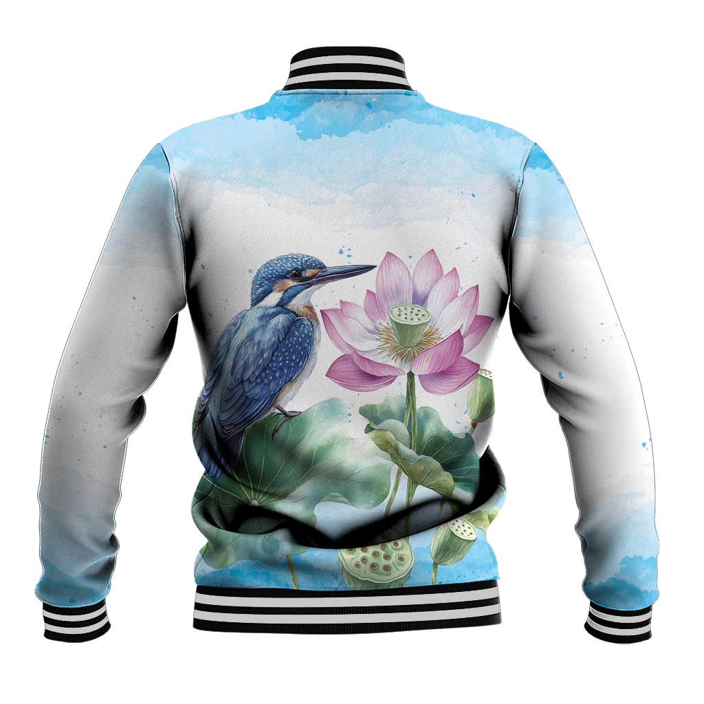 Australia Azure Kingfisher Baseball Jacket Ceyx Azureus Sacred Lotus Watercolor - Aussie Hoodie