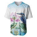 Australia Azure Kingfisher Baseball Jersey Ceyx Azureus Sacred Lotus Watercolor - Aussie Hoodie