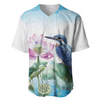 Australia Azure Kingfisher Baseball Jersey Ceyx Azureus Sacred Lotus Watercolor - Aussie Hoodie